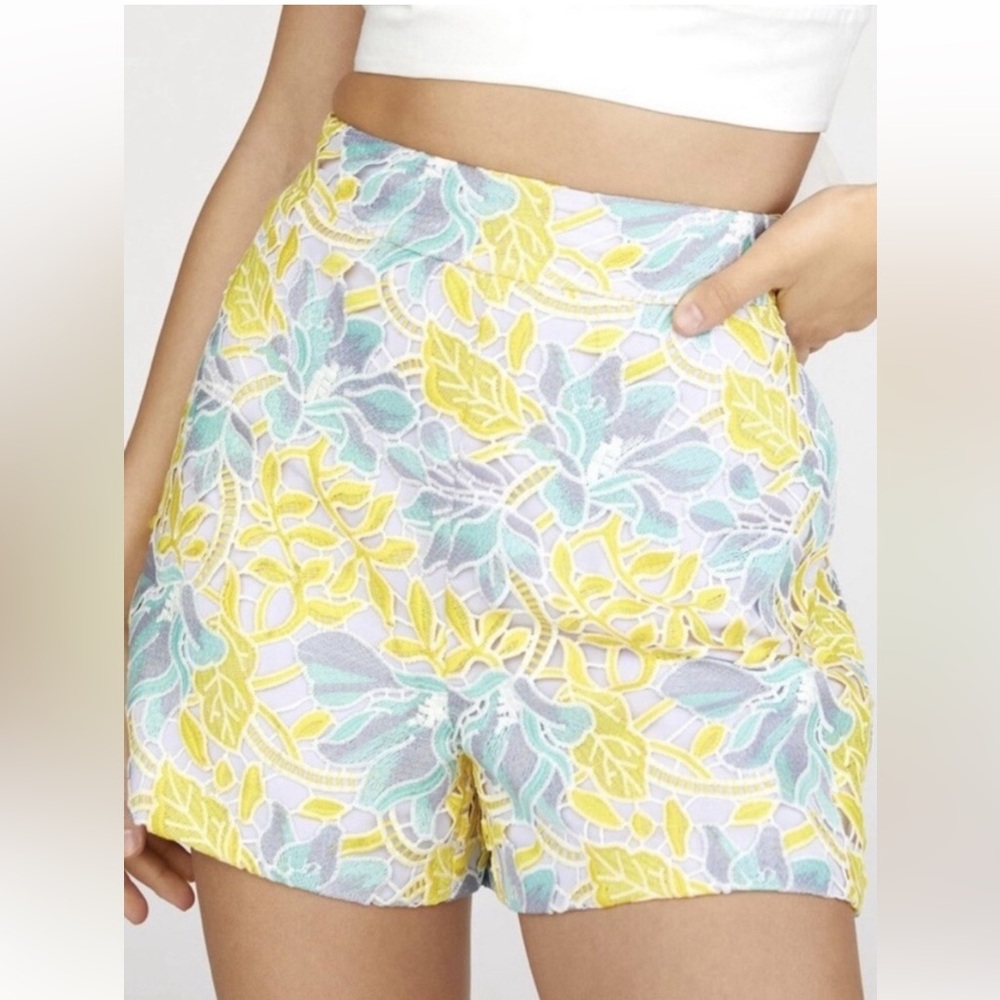 Hutch Anthropology Pastel Floral Lace Shorts Yellow Green & Lavender